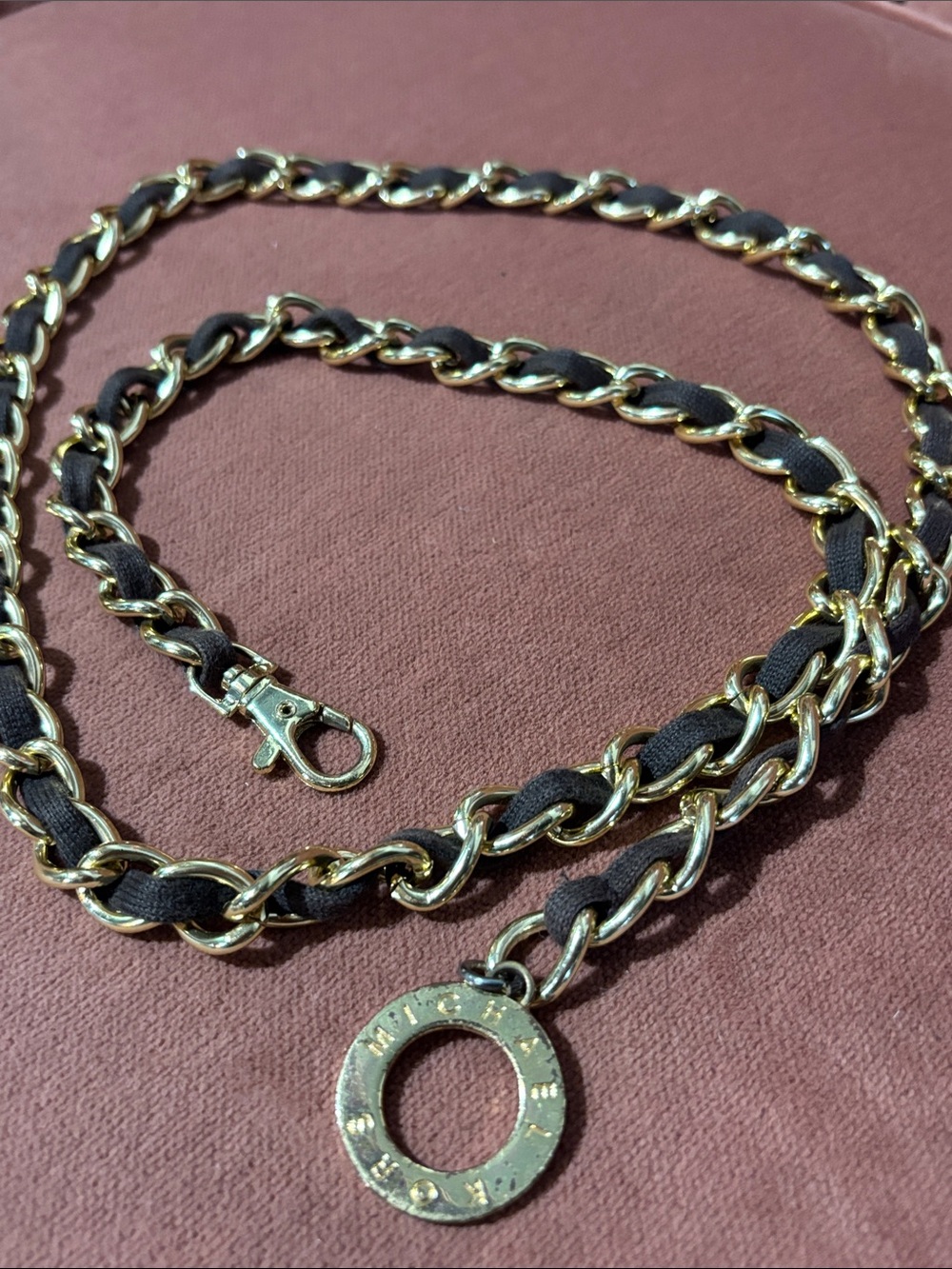 Michael Kors belt designer chocolate brown and gold Chain belt simple adjustable